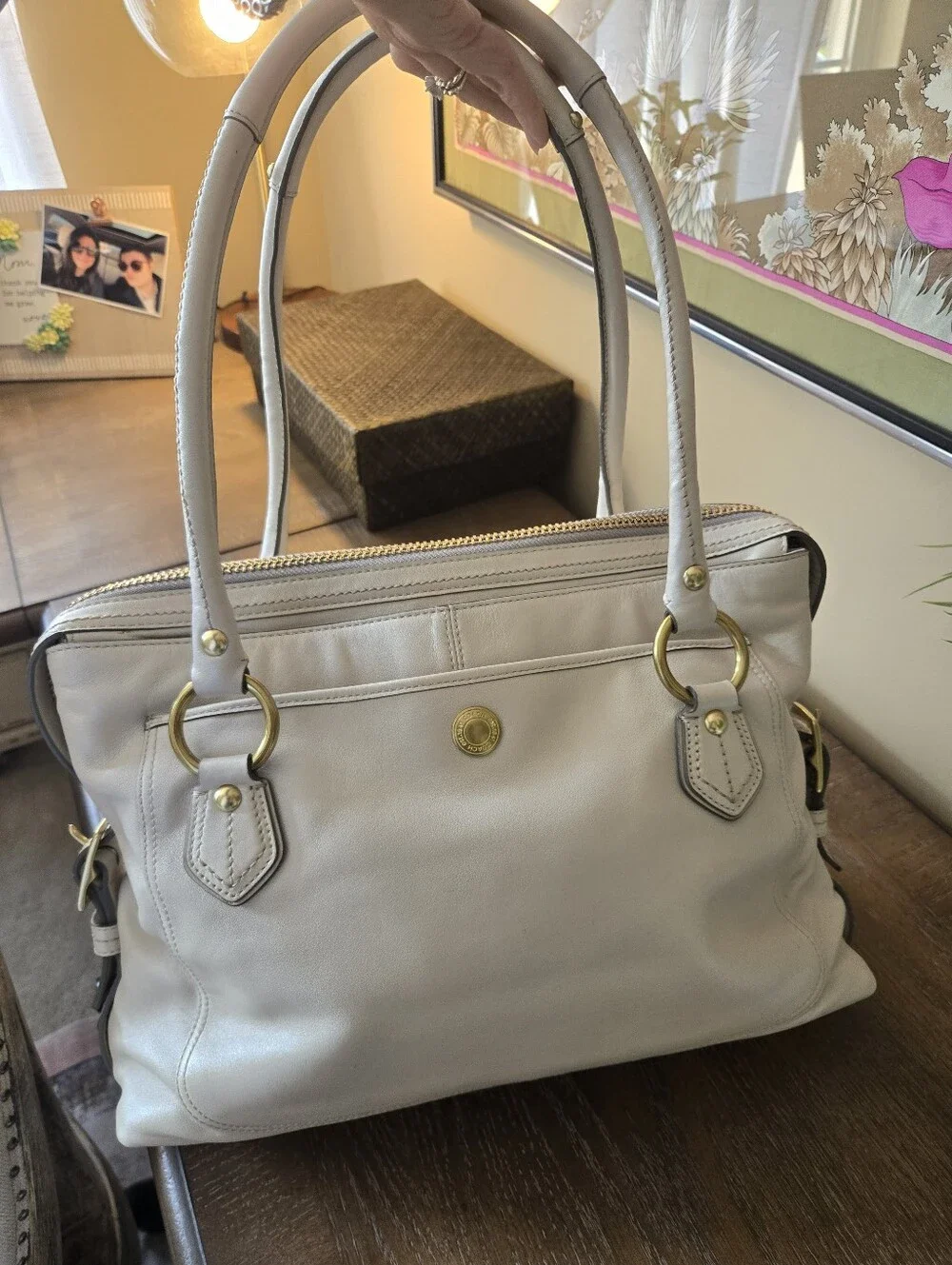 Coach 13505 Cream Leather Large Satchel Shoulder Bag Gold Hardware